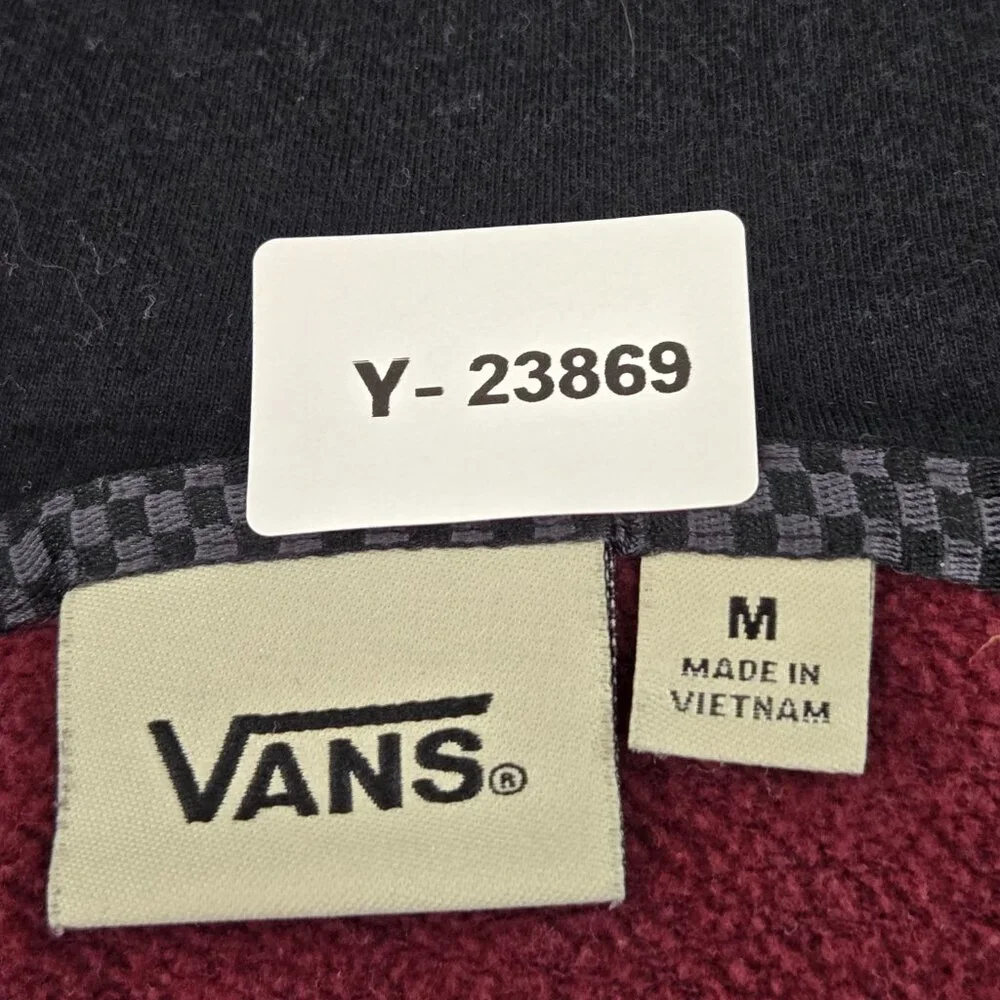 Vans Men Hoodie M Red‎ Activewear Logo Drawstring Long Sleeve Full Zip